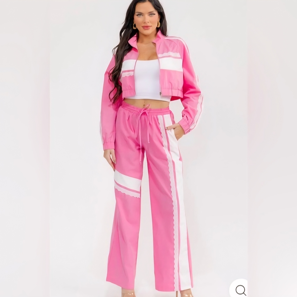 NEW Pink Women's 2Pc Set Long Sleeve Jacket & Elastic Waist Pants NWT Sz Medium